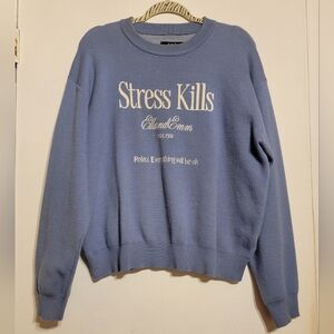 EllandEmm Blue Crew Neck Sweater - Stress Kills Design